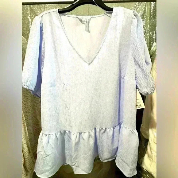 Nine West Tops - Nine West Women's Light Blue Puff‎ Sleeve Babydoll Blouse